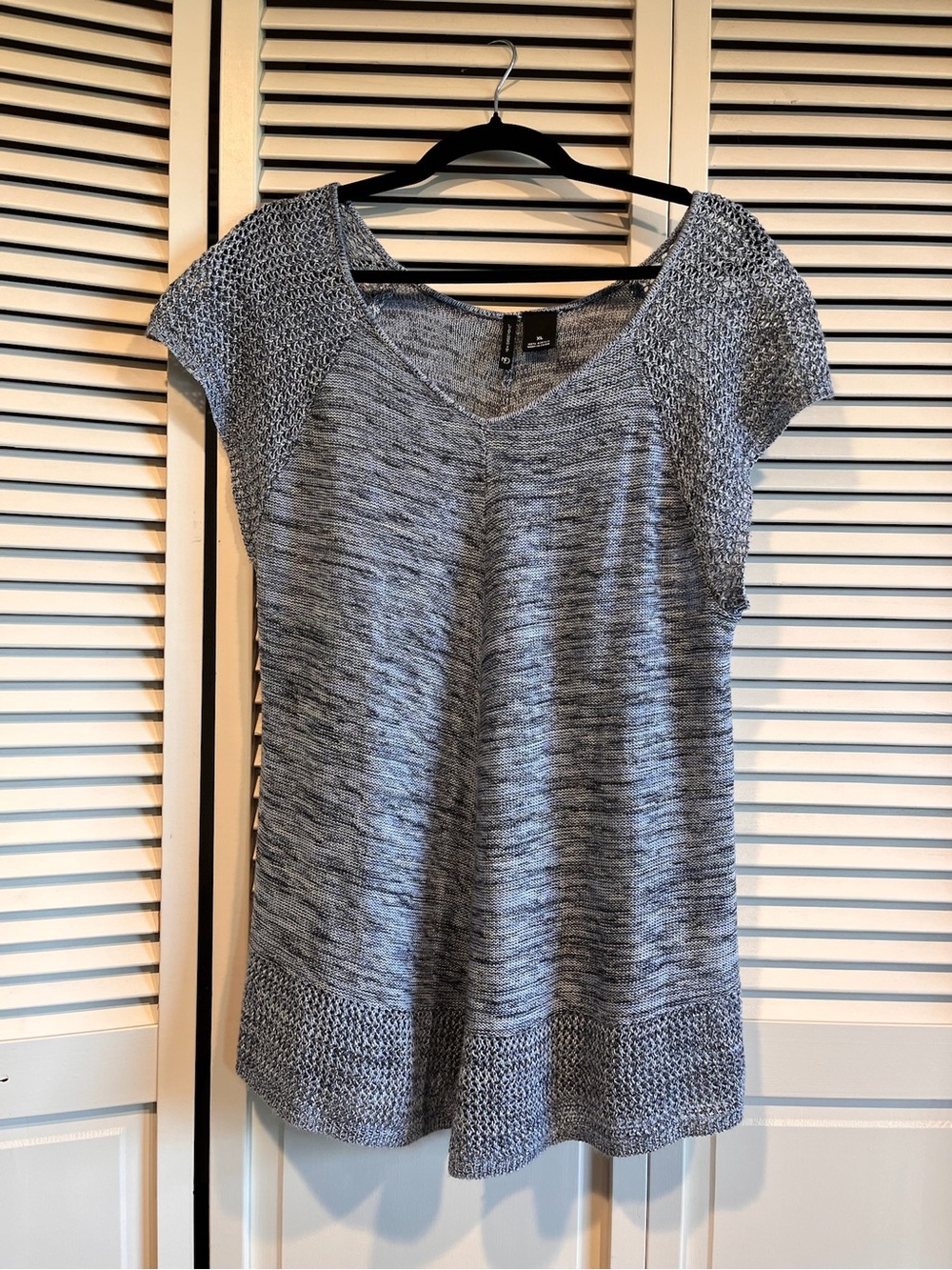 new directions Blue Grey Marled V-Neck Cap Sleeve Tunic